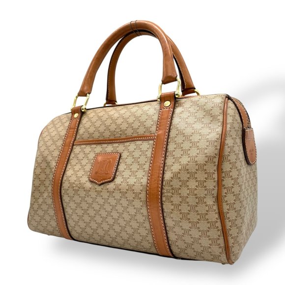 Celine Macadam Boston Bag, Brown/Beige, Triomphe Logo, Leather, Bag B - Picture 1 of 16